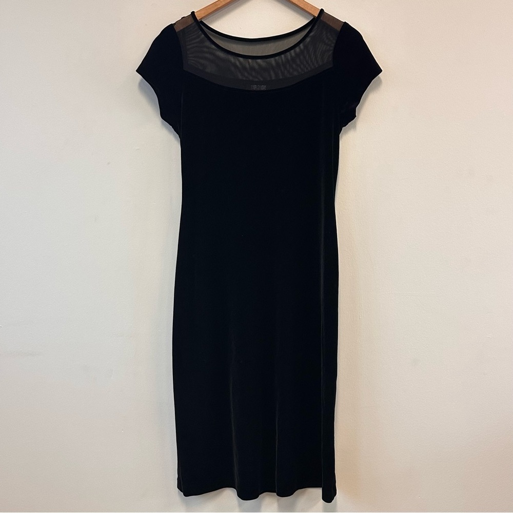 90s Byer Studio Black Velvet Dress with Sheer Neckline Detail